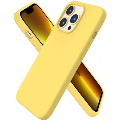 Husa iPhone 13 Pro Max, Silicon Catifelat cu Interior Microfibra, Galben